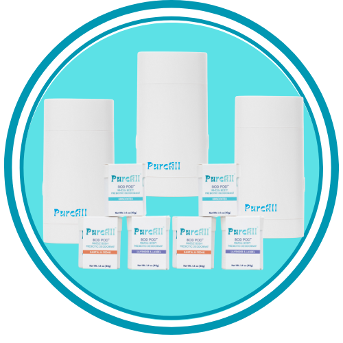 Collection of Purefill Starter kit products on a blue background