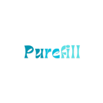 Purefill blue letter logo on a white Background