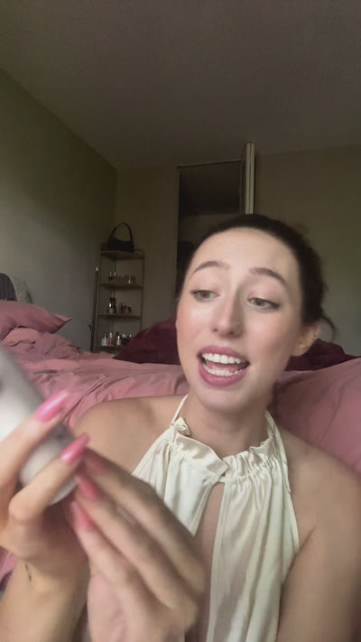 A woman content creator talking about Purefill whole body deodorant and how she loves that you can use it anywhere and that it's non-irritating 