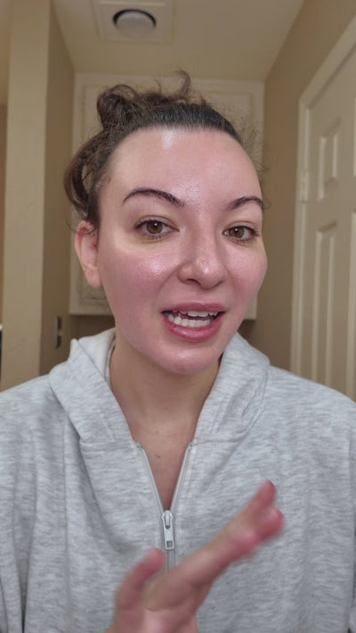 a woman content creator talking about Purefill whole body deodorant, sharing that she refills and doesn't toss